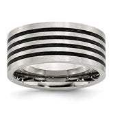 Stainless Steel Brushed Wedding Band with Engravable Black Rubber Accent